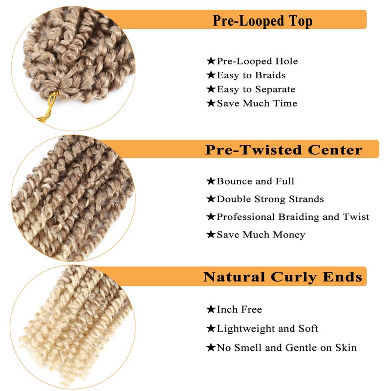 Flagship Short Passion Twist Hair 10 Inch 27/613 Ombre Blonde Pre-twisted Passion Twists Crochet Hair Pre-looped Curly Crochet Hair for Black Women (7Packs,27/613) - Image 3